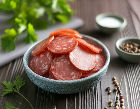 Tranches de saucisson sec dans le bol