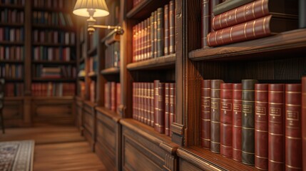 Obraz premium Close-Up View of Bookshelf in Library with Books (8K)