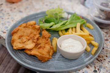 A plate of fish and chips