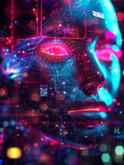 Obraz premium Abstract Digital Human Portrait With Neon Lights