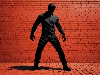 Silhouette of a man standing in front of a red brick wall.