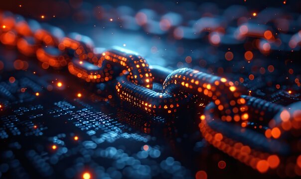 Blockchain technology banner with validation blocks securing network of proof of work and staking crypto coins with TVL and TPS speed data