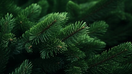 Obraz premium Beautiful green fir tree branches close up. Christmas and winter concept.