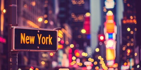 Urban Journey: New York Cityscape with Road Sign