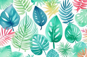 Background of watercolor of leaves of palm trees