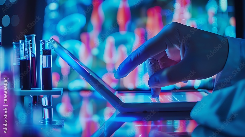 Poster Gloved Hand Interacting with a Tablet in a Laboratory Setting