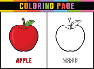 Apple coloring page for kid. Preschool educational fun activity. Printable drawing worksheet.
