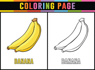 Banana coloring page for kid. Preschool educational fun activity. Printable drawing worksheet.