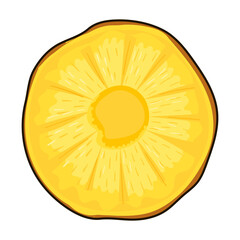 The slice of ripe tropical pineapple fruit in cartoon style