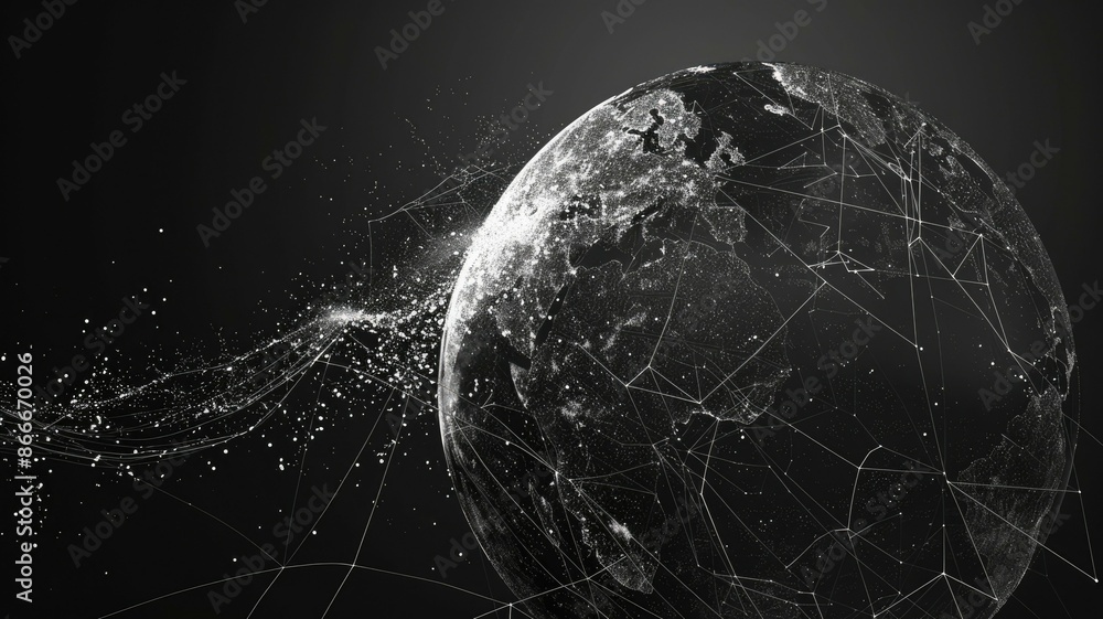 Poster intricate digital art showcasing an abstract, ethereal representation of a neural network in a dark 