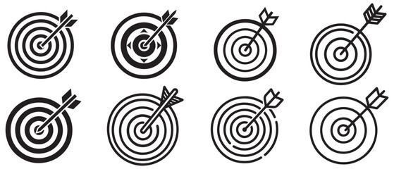 Target black icon goal mark arrow hit outline background design.