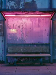 After Hours: A Neon-Lit Abandoned Bus Stop in the City
