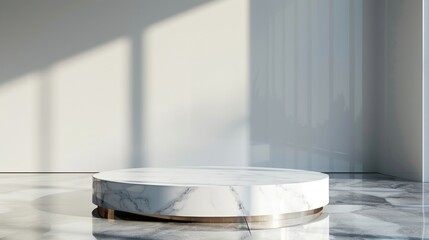 White Marble Platform in a Modern Interior With Sunlight