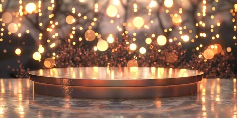 Empty Round Pedestal in Glittering Bokeh Lights