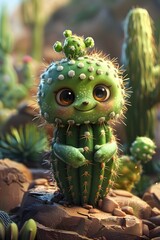 Resilient Celebrations, Illustrate a festival celebrating resilience, with cacti as symbols of enduring spirit. Chibi Character, full ultra hd, high resolution