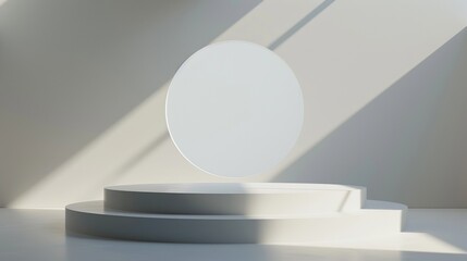 White Circular Platform With Sunlight in a Minimalist Setting