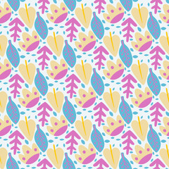 Seamless pattern with floral and abstract elements. Harmonious and delicate design. Flat background. Vector illustration