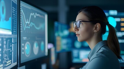 1. Create an image illustrating a data scientist deeply engaged in computing, analyzing, and visualizing a complex dataset on a computer. Showcase the integration of data mining, artificial