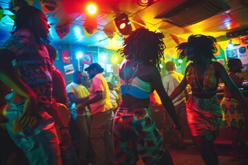 Group of Friends Celebrating in Reggae-Themed Attire at a Party