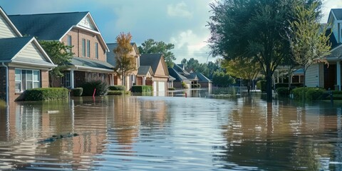Fototapeta premium Suburban Neighborhood Flooded After Heavy Rainfall