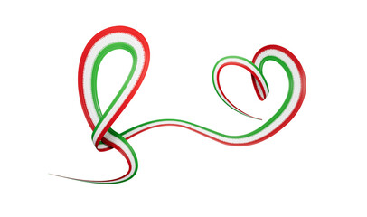 Iran flag Abstract green white red heart ribbon flag 3d illustration
