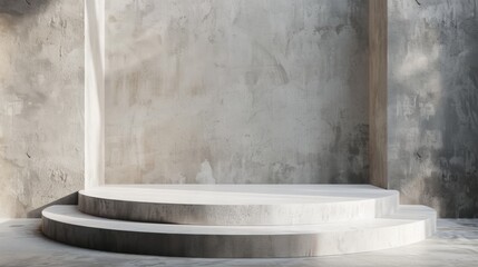 Three White Concrete Steps In Front Of A Grey Wall