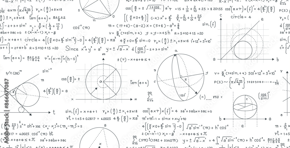 Wall mural seamless mathematical formula for calculating the area of ​​a circle.