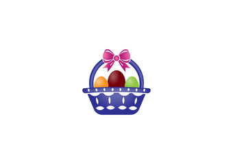 Vector illustration of a cartoon basket with Easter eggs of different colors