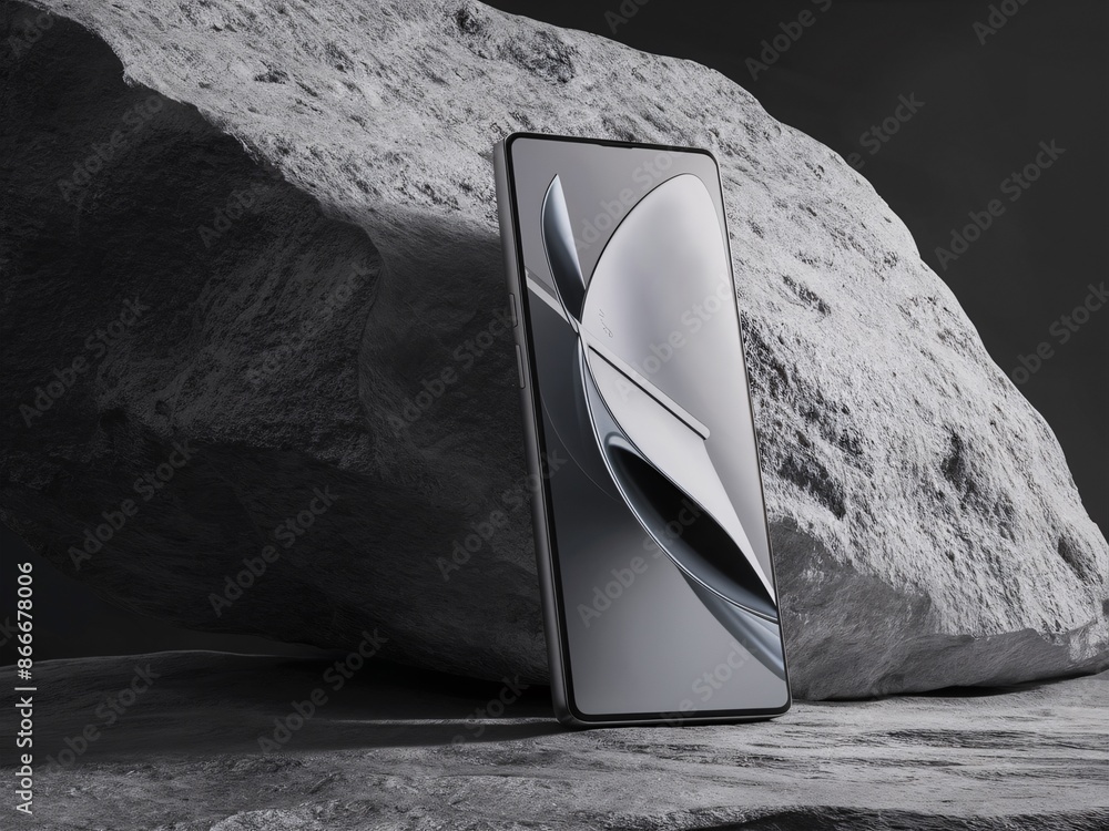 Poster modern smartphone with large display in minimalist setting