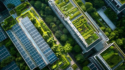 Aerial View of Modern City Buildings with Green Roofs