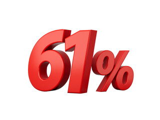 3d Red 61% Sixty one Percent Sign 3d illustration
