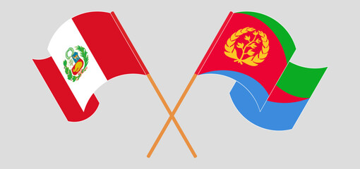 Crossed and waving flags of Peru and Eritrea