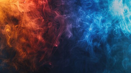 Fototapeta premium Colorful cigarette smoke movement on dark background with banner.