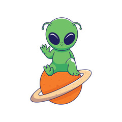 Cute alien ufo flying Cartoon Vector