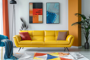 yellow sofa in a modern living room