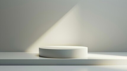 White Round Platform With Sunlight in a Minimalist Setting