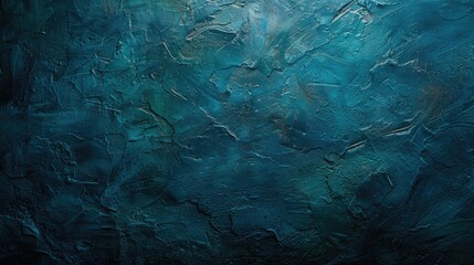 Abstract rough textured concrete wall in dark blue and green with peacock colors.