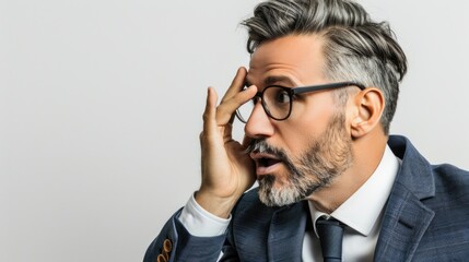 Businessmans body language indicates not wanting to listen to lies.