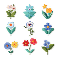 Watercolor flowers and leaves set. Hand-made free botanical illustration