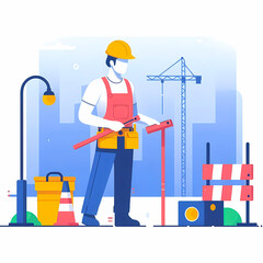Workers working on construction site modern flat vector illustration