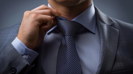 business man touching his tie