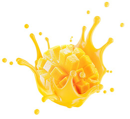 mango in juice splash isolated on a white background. Clipping path