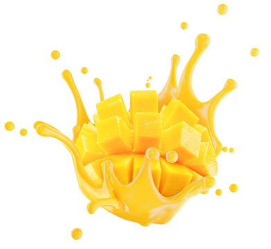 mango in juice splash isolated on a white background. Clipping path