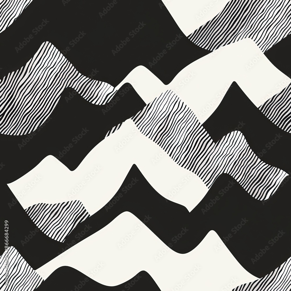 Poster abstract black and white mountain range pattern seamless pattern