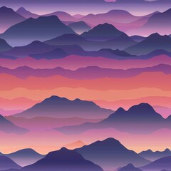 Purple and orange mountain ranges at sunset Seamless pattern