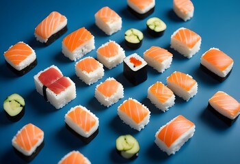 Sushi close-up isolated on pale blue background