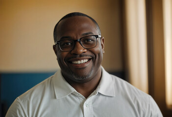 portrait of a black man with spectacles and a beautiful smile