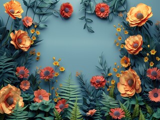 A minimalist text box surrounded by pastel-colored flowers and fern leaves.