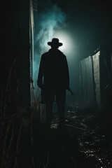 epic Silhouette of a Mysterious Man Standing with Hat