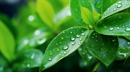 Green leaves with water droplets.